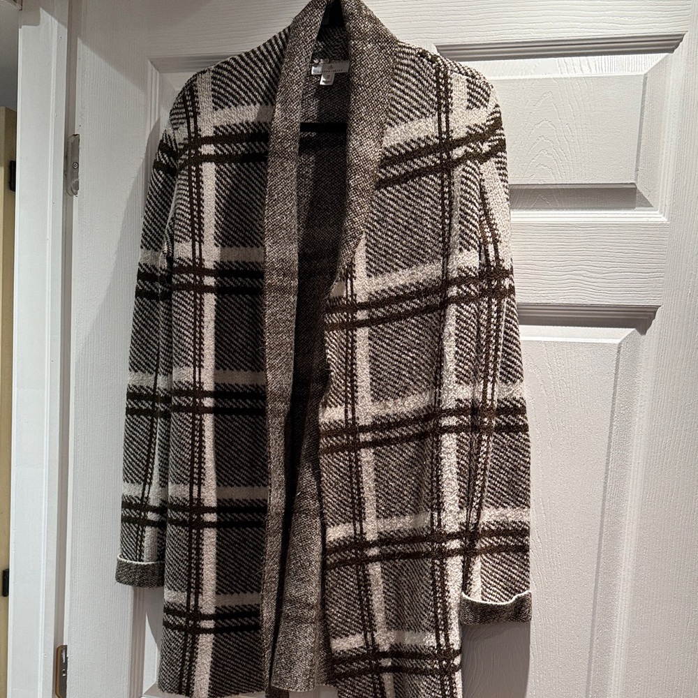 Cozy Plaid Women's Cardigan - Brown and Cream